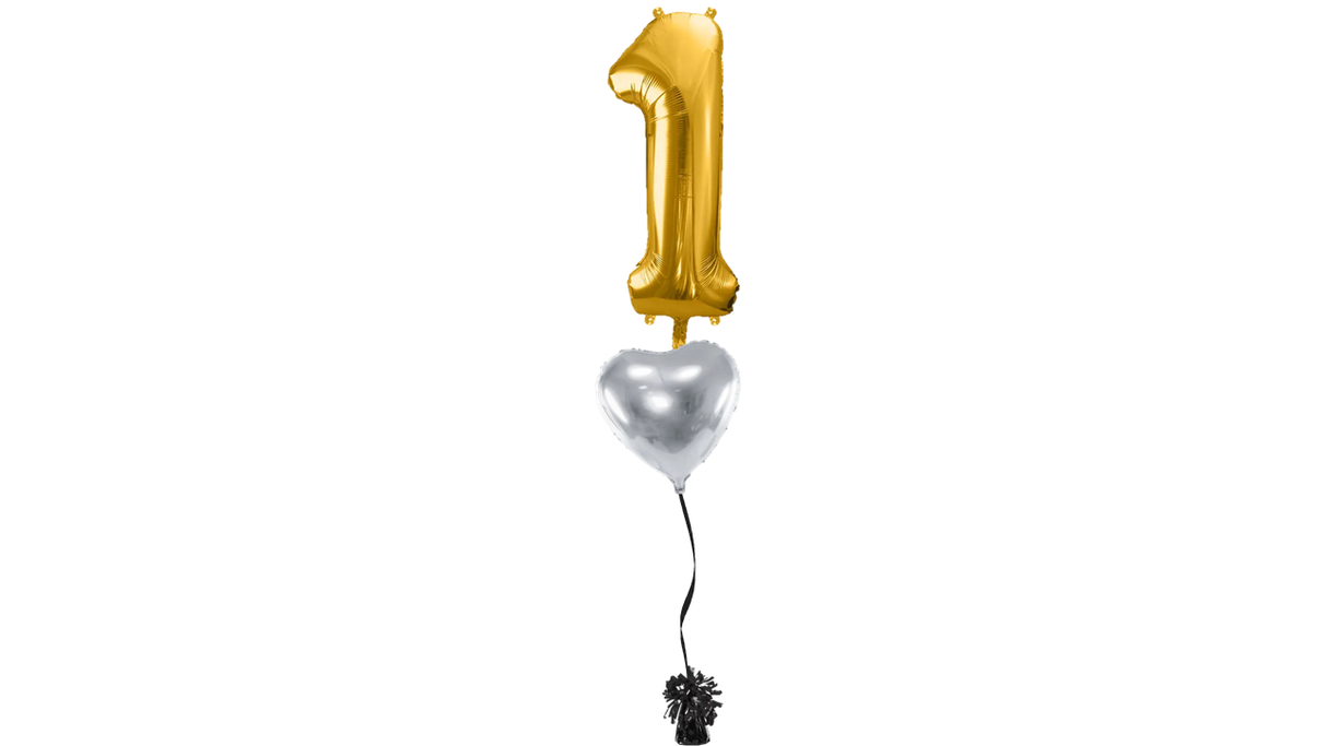 Ballone Zahl "2" in gold, Ballonbouquet