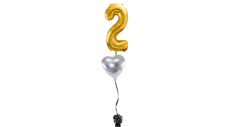 Ballone Zahl "2" in gold, Ballonbouquet