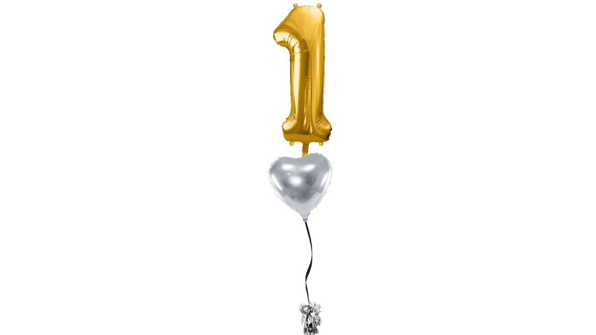 Ballone Zahl "2" in gold, Ballonbouquet