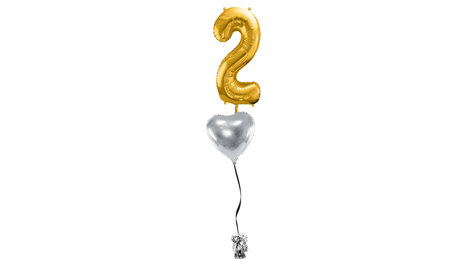 Ballone Zahl "2" in gold, Ballonbouquet