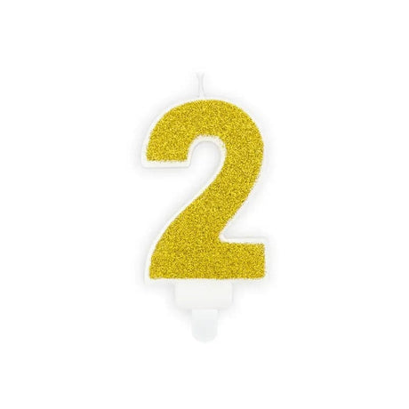 Geburtstagskerzen ’’2’’ 7cm Glitter gold (1 Stk.)