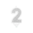 Geburtstagskerzen ’’2’’ 7cm Glitter silber (1 Stk.)