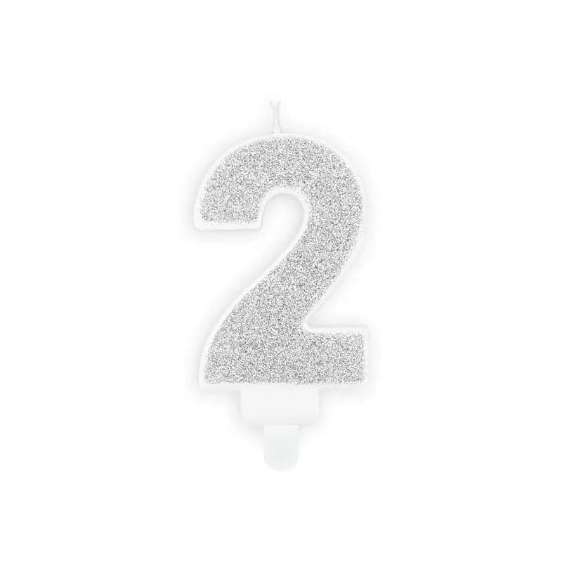 Geburtstagskerzen ’’2’’ 7cm Glitter silber (1 Stk.)