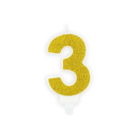 Geburtstagskerzen ’’3’’ 7cm Glitter gold (1 Stk.)