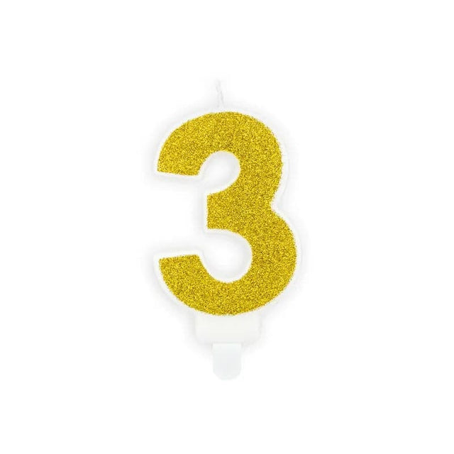 Geburtstagskerzen ’’3’’ 7cm Glitter gold (1 Stk.)