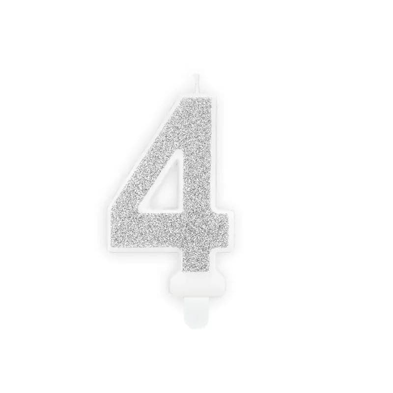 Geburtstagskerzen ’’4’’ 7cm Glitter silber (1 Stk.)