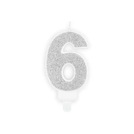 Geburtstagskerzen ’’6’’ 7cm Glitter silber (1 Stk.)