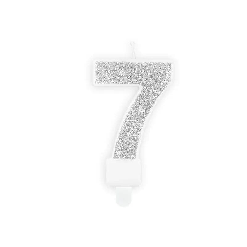 Geburtstagskerzen ’’7’’ 7cm Glitter silber (1 Stk.)
