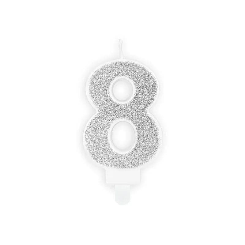 Geburtstagskerzen ’’8’’ 7cm Glitter silber (1 Stk.)