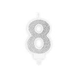 Geburtstagskerzen ’’8’’ 7cm Glitter silber (1 Stk.)