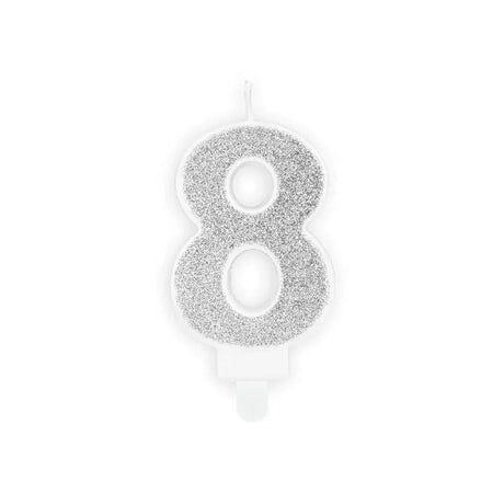 Geburtstagskerzen ’’8’’ 7cm Glitter silber (1 Stk.)
