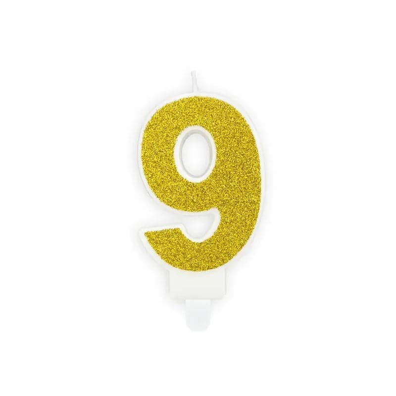 Geburtstagskerzen ’’9’’ 7cm Glitter gold (1 Stk.)