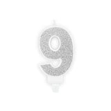Geburtstagskerzen ’’9’’ 7cm Glitter silber (1 Stk.)