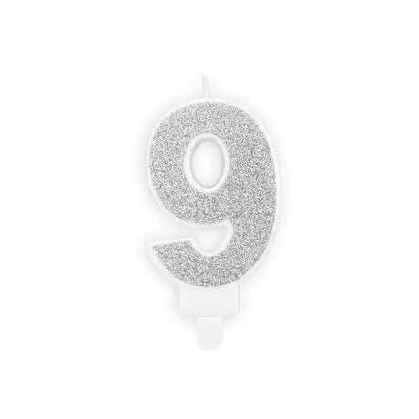 Geburtstagskerzen ’’9’’ 7cm Glitter silber (1 Stk.)