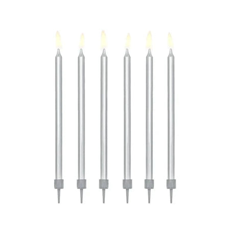 Geburtstagskerzen glatt 12,5cm Metallic silber (12 Stk.)