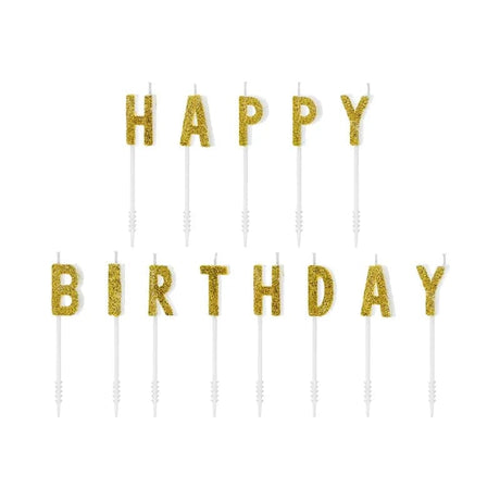 Geburtstagskerzen Happy Birthday 2.5cm Glitter gold (13Stk.)
