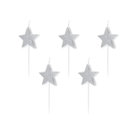 Geburtstagskerzen Sterne 3.5cm Glitter silber (5 Stk.)