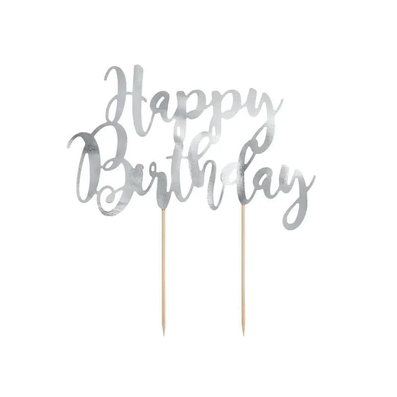 Cake Topper Happy Birthday 22.5cm Metallic silber (1 Stk.)