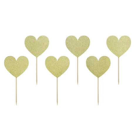Cake Topper Herzen 11cm Glitter gold (6 Stk.)