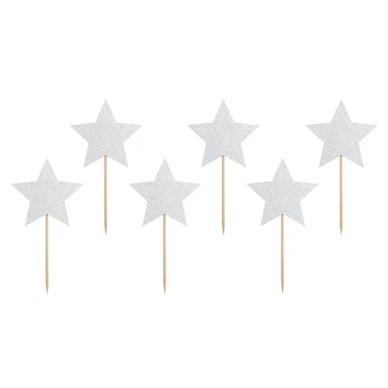 Cake Topper Sterne 11.5cm Glitter silber (6 Stk.)
