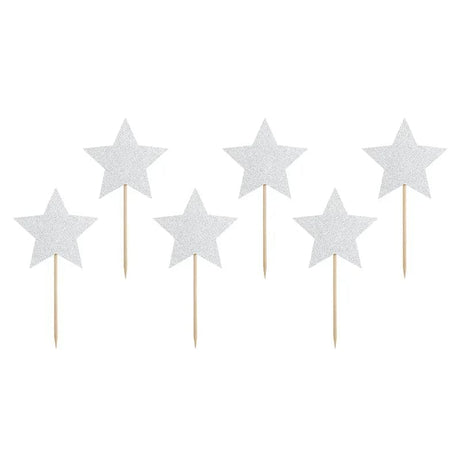 Cake Topper Sterne 11.5cm Glitter silber (6 Stk.)