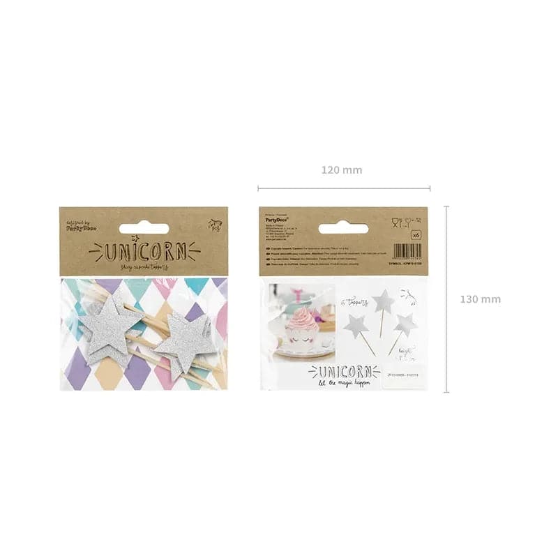 Cake Topper Sterne 11.5cm Glitter silber (6 Stk.)