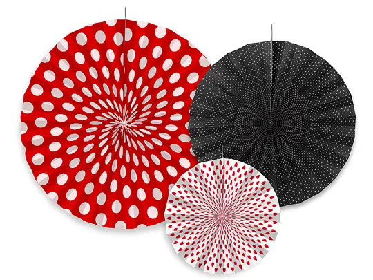 Dekorative Rosetten 26cm - 43cm, rot, weiss & schwarz Mix (3 Stk.)