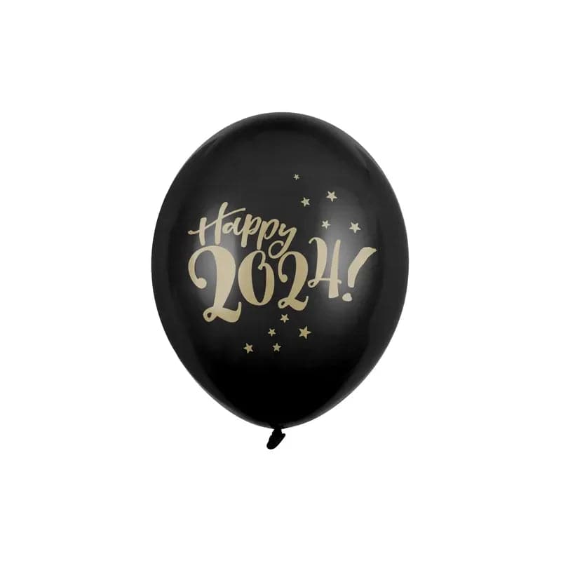 Ballone Happy 2024 30cm Pastell schwarz (6 Stk.)