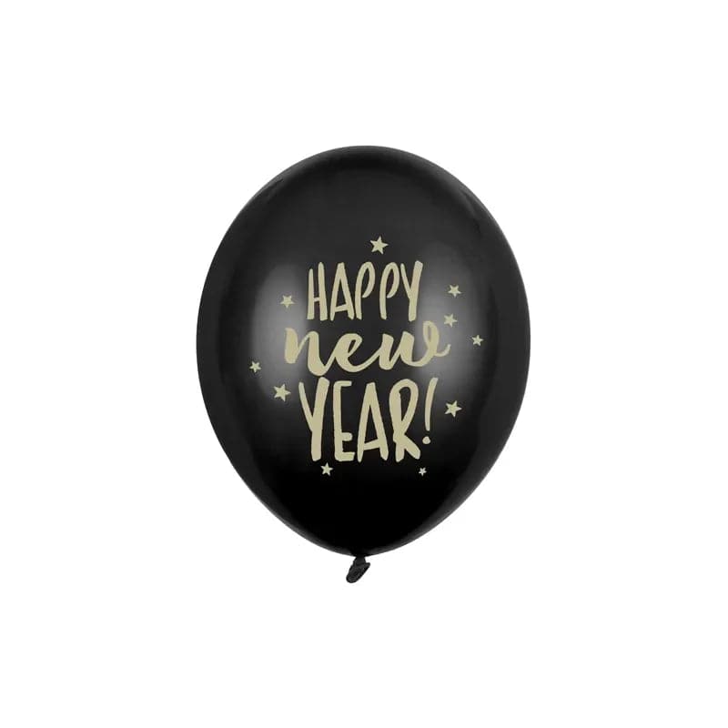 Ballone Happy New Year 30cm Pastell schwarz (6 Stk.)