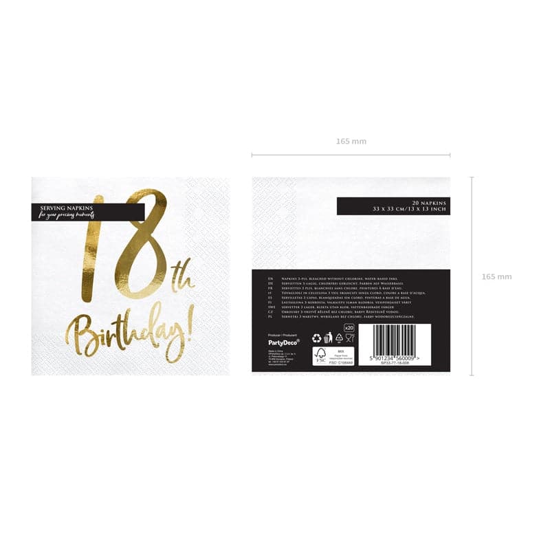 Servietten 18th Birthday 33cm x 33cm Metallic Mix (20 Stk.)