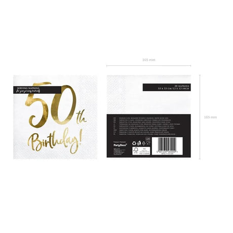 Servietten 50th Birthday 33cm x 33cm Metallic Mix (20 Stk.)