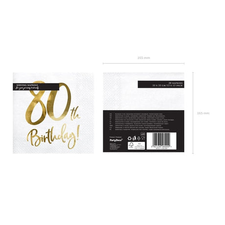 Servietten 80th Birthday 33cm x 33cm Metallic Mix (20 Stk.)