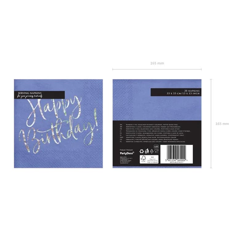 Servietten Happy Birthday marineblau 33x33cm