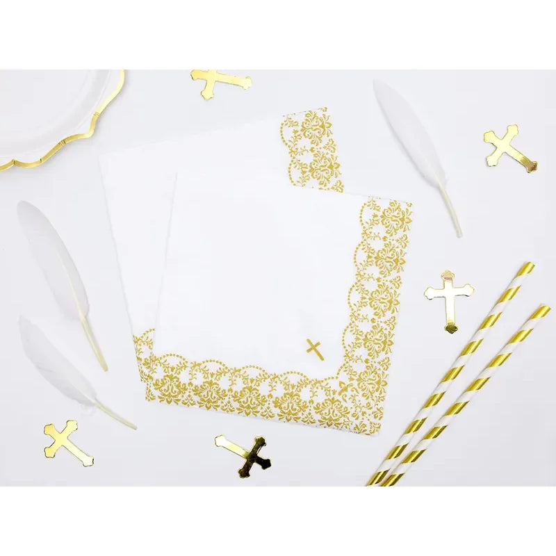 Servietten Ornament 33cm x weiss & gold (20 Stk.)