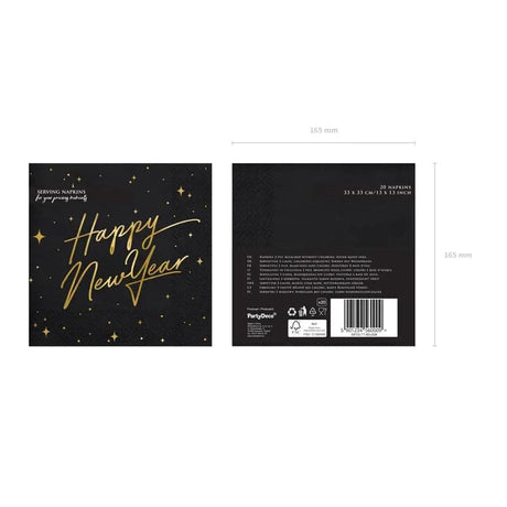 Servietten Silvester Happy New Year 33cm x 33cm Metallic