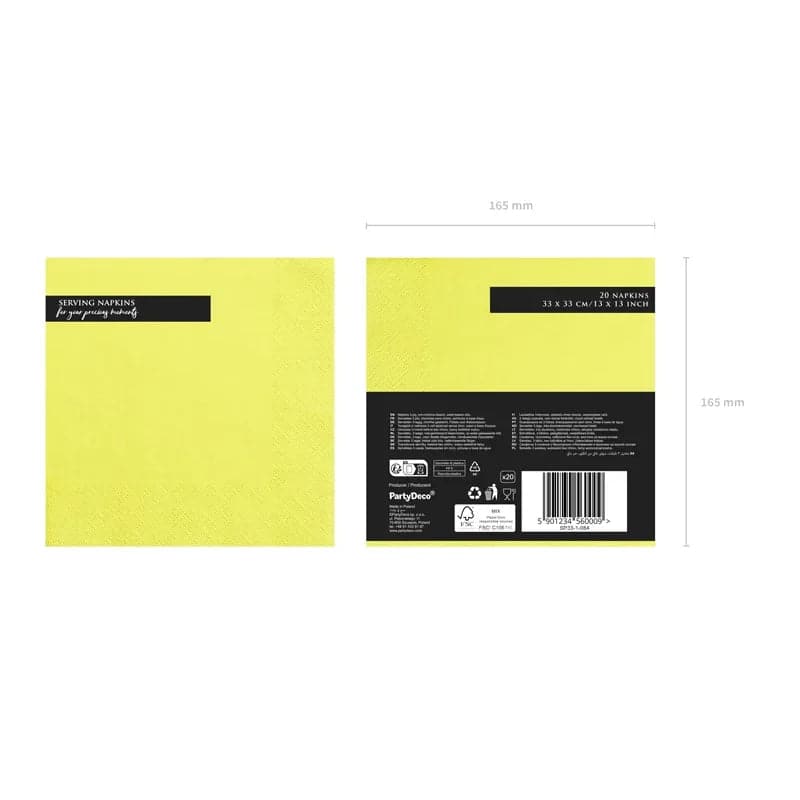Servietten Uni 33cm x 33cm Blassgelb (20 Stk.)