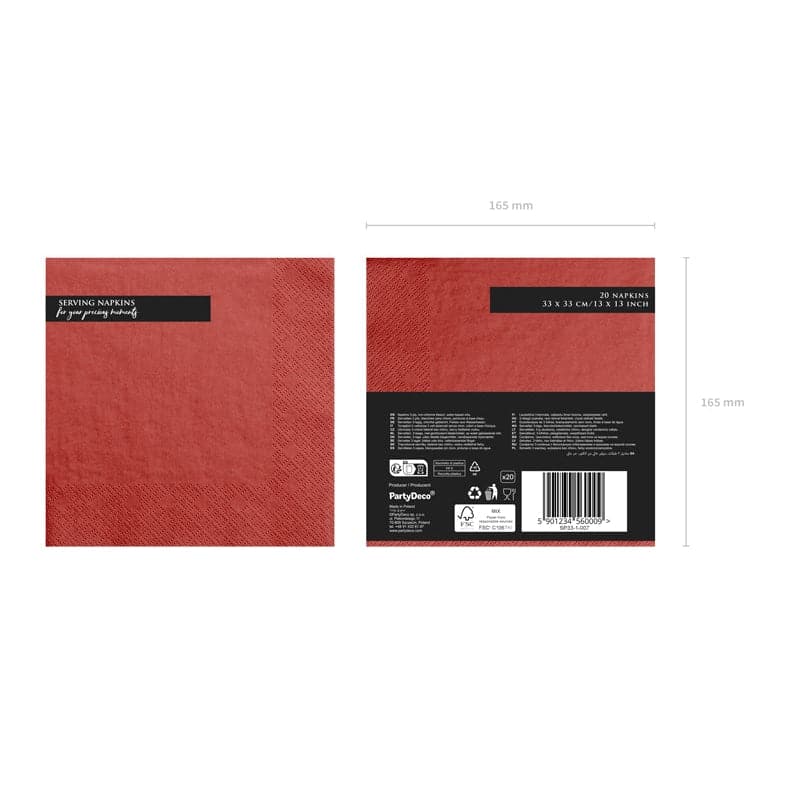 Servietten Uni 33cm x 33cm Pastell rot (20 Stk.)