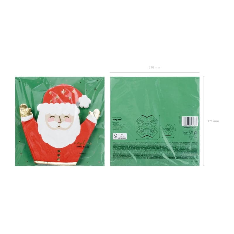 Servietten Weihnachtsmann 16cm x 15cm Metallic Mix (20 Stk.)