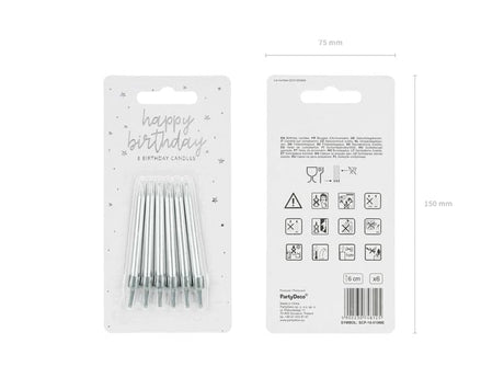 Geburtstagskerzen glatt 6cm, Metallic silber (6 Stk.)