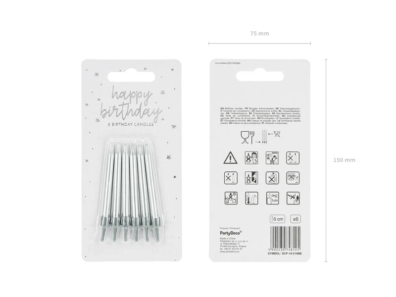 Geburtstagskerzen glatt 6cm, Metallic silber (6 Stk.)