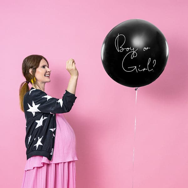 Ballone Gender Reveal 1m, Pastel schwarz mit blauem Konfetti (1 Stk.)
