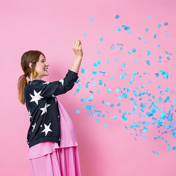 Ballone Gender Reveal 1m, Pastel schwarz mit blauem Konfetti (1 Stk.)