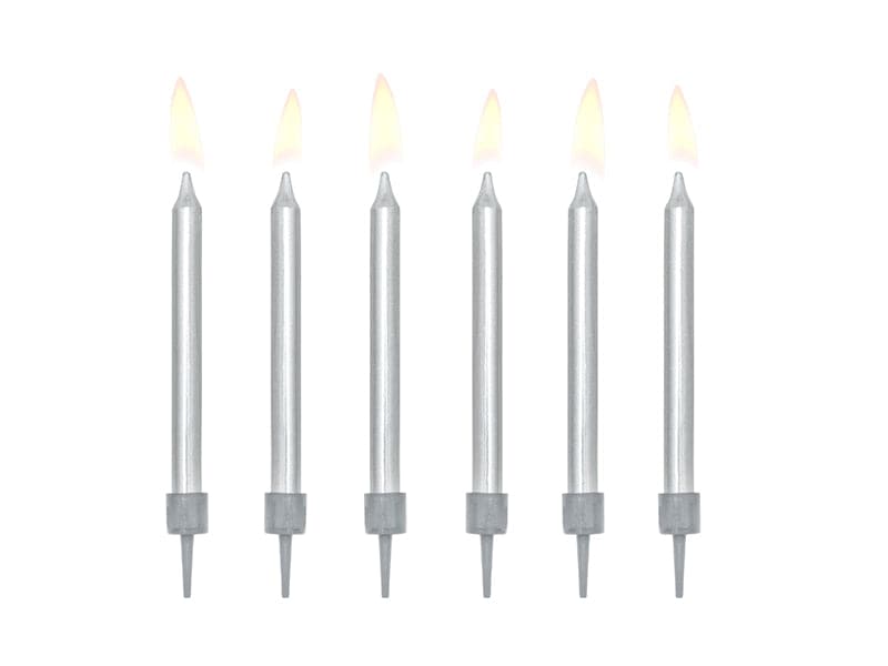 Geburtstagskerzen glatt 6cm, Metallic silber (6 Stk.)