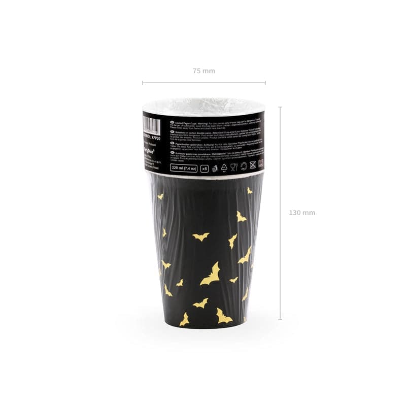 Becher Halloween Fledermaus 220ml Metallic schwarz (6 Stk.)