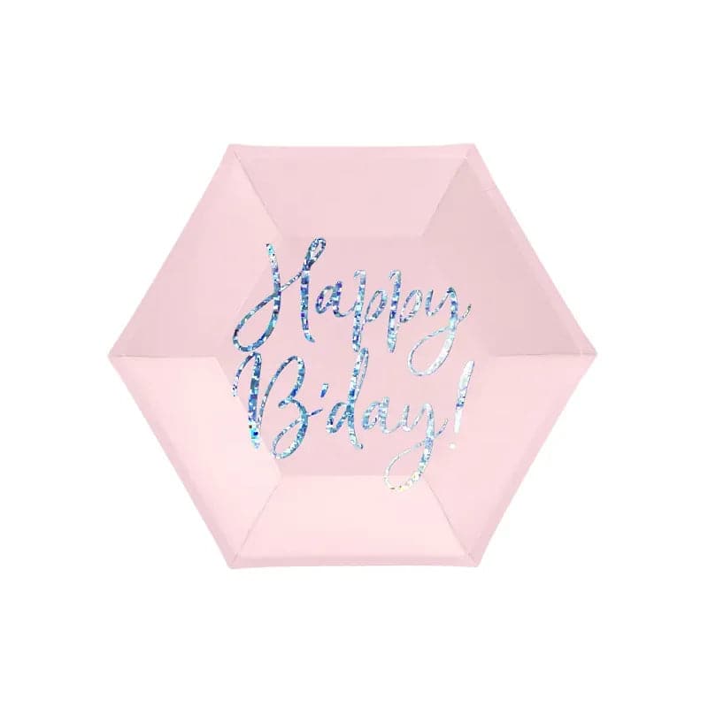 Teller Happy Birthday 20cm Pastell rosa (6 Stk.)