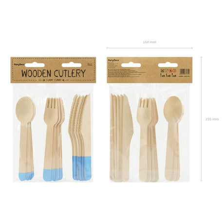 Holzbesteck 16cm Holz mit hellblau (18 Stk.)