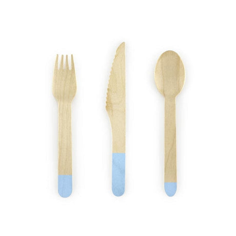 Holzbesteck 16cm Holz mit hellblau (18 Stk.)