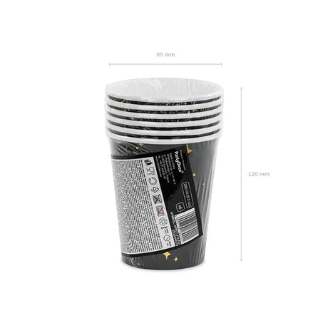 Becher Silvester Sterne 260ml Metallic schwarz (6 Stk.)