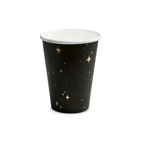 Becher Silvester Sterne 260ml Metallic schwarz (6 Stk.)