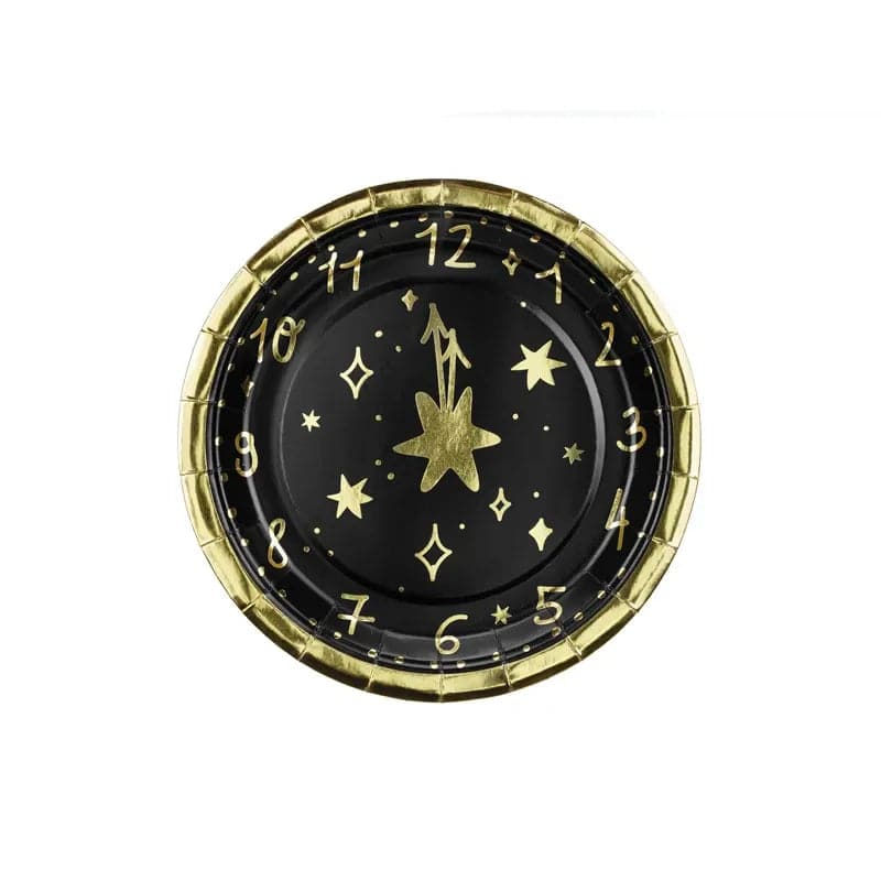 Teller Silvester Uhr 18cm Metallic Mix (6 Stk.)